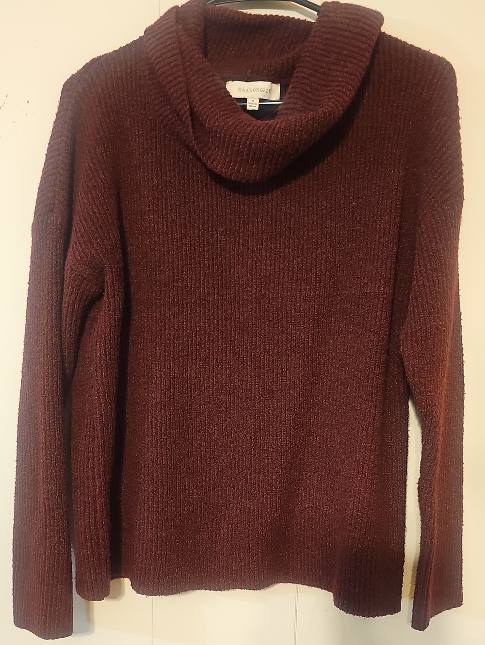 Madison Grey Ribbed Burgundy Cowl Neck Sweater